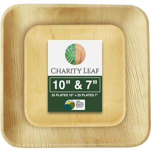 50-Piece Palm Leaf Plates Set | 25 x 10" & 25 x 7" Square Plates | Perfect for Parties, Weddings, and Everyday Use