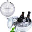 Hoolerry 2L Disco Ball Ice Bucket for Cocktail Bar Retro 70s Barware Mirror Silver Disco Beverage Vase Bowl Drink Barrel Double Stainless Steel Bachelorette Party Gift Supplies