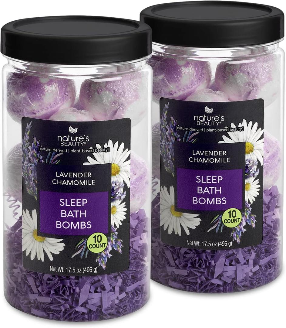 Natures Beauty Lavender Chamomile Sleep Bath Bomb Gift Set - Relaxing Spa Soak with Coconut Oil & Witch Hazel - Vanilla Citrus Scent - 2 Pack, 17.5 oz
