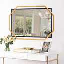 Modern Bathroom Mirror, 36" x 24" Black and Gold Decorative Wall Mirror with Modern Octagonal Metal Frame, for Living Room, Dining Room, Entryway