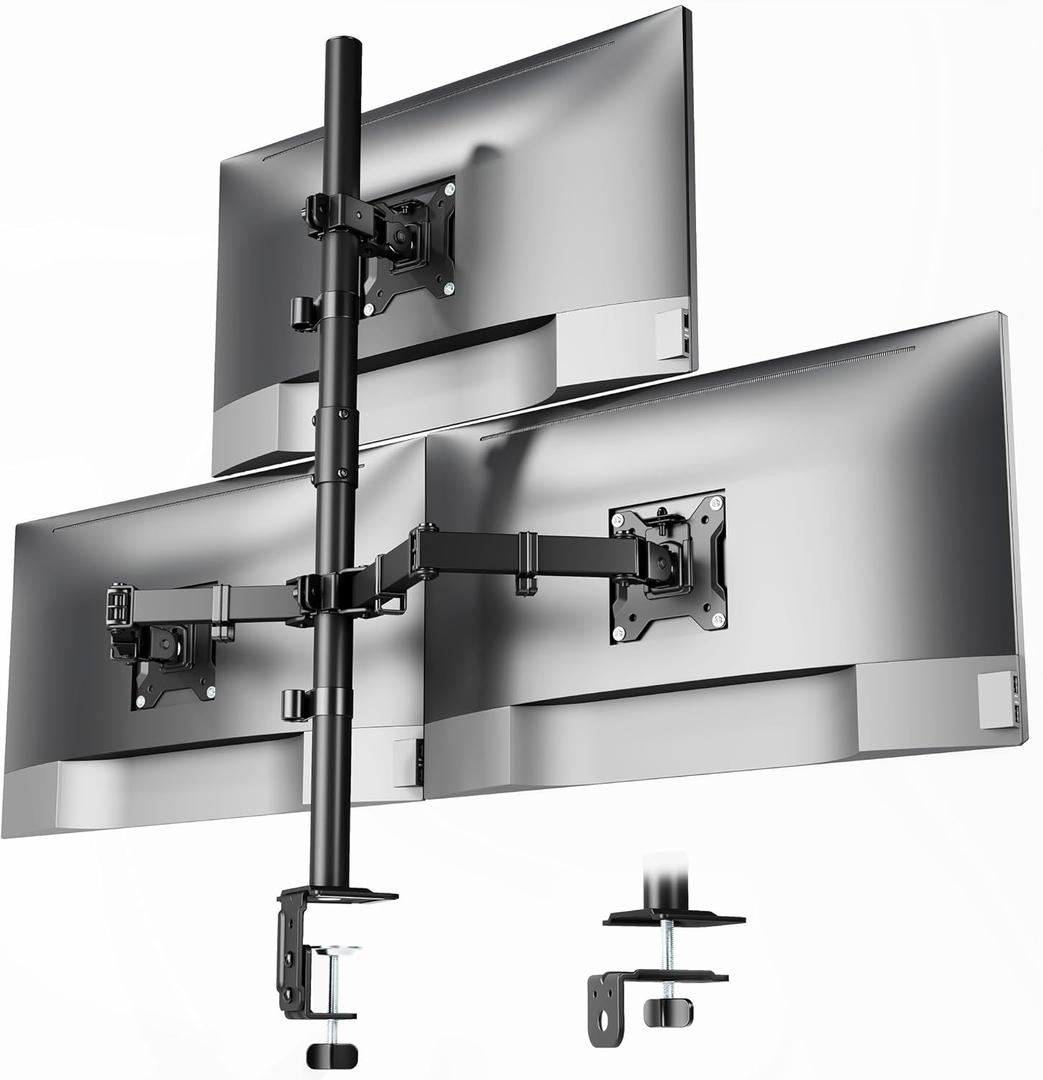 monTEK Triple Monitor Stand Mount, Fully Adjustable Desk Mount for 3 Screen up to 17-32 and 22lbs Capacity Each Arm, Stable Monitor Arm with C Clamp and Grommet Base, VESA 75x75mm/100x100mm