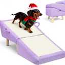 Dog Ramp for Small Dogs and Cats – 2-in-1 Dog Ramp for Couch and Low Bed, 16.5'' Foldable Wooden Pet Ramp, Sturdy Multi-Use Split Ottoman Design, Light Purple