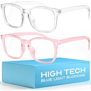 livho High Tech Blue Light Glasses - Advanced 99% Blue Light Blocking Computer Glasses - Anti Eyestrain & UV Glare Protection (*B9 Clear+clear Pink)