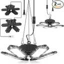 SEOBIOG 2 Pack Plug in Garage Light, Upgraded 200W 20000LM Linkable LED Shop Light, 6500K Ceiling Lights w/ 6 Deformable Panels for Garage, Warehouse, Barn, Basement (Built-in ON/Off Switch)