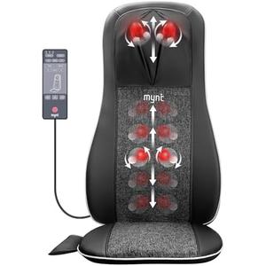 Mynt Shiatsu Neck and Back Massager with Heat, 3D Kneading Full Back Massager for Pain Relief Deep Tissue, Foldable Adjustable Chair Massager for Home Office, Christmas Gift for Dad Mom, Black