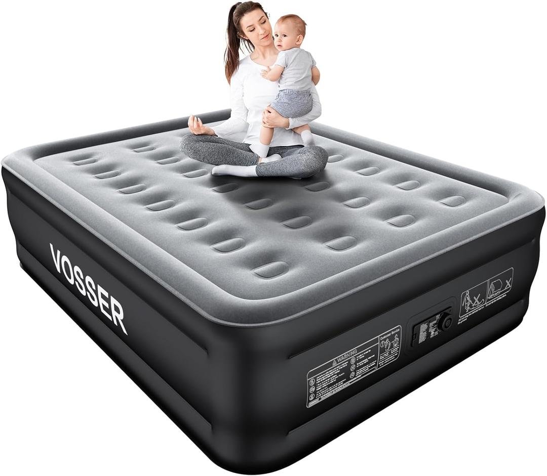 Air Mattress Queen l with Built in Pump,18’’Raised Blow Up Mattress, Self Inflatable Mattress in 3 Mins, Portable Air Bed for Home, Floor & Travel, Full Size Air Mattress for Adults 660LB Max, Black