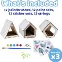 Neliblu Bird Houses to Paint for Kids - Wooden - 12 Pc, Plywood, Durable Material, Educational Fun, Complete Set, Child-Safe, Bulk Crafts - Paint a Bird House Kit for Kids