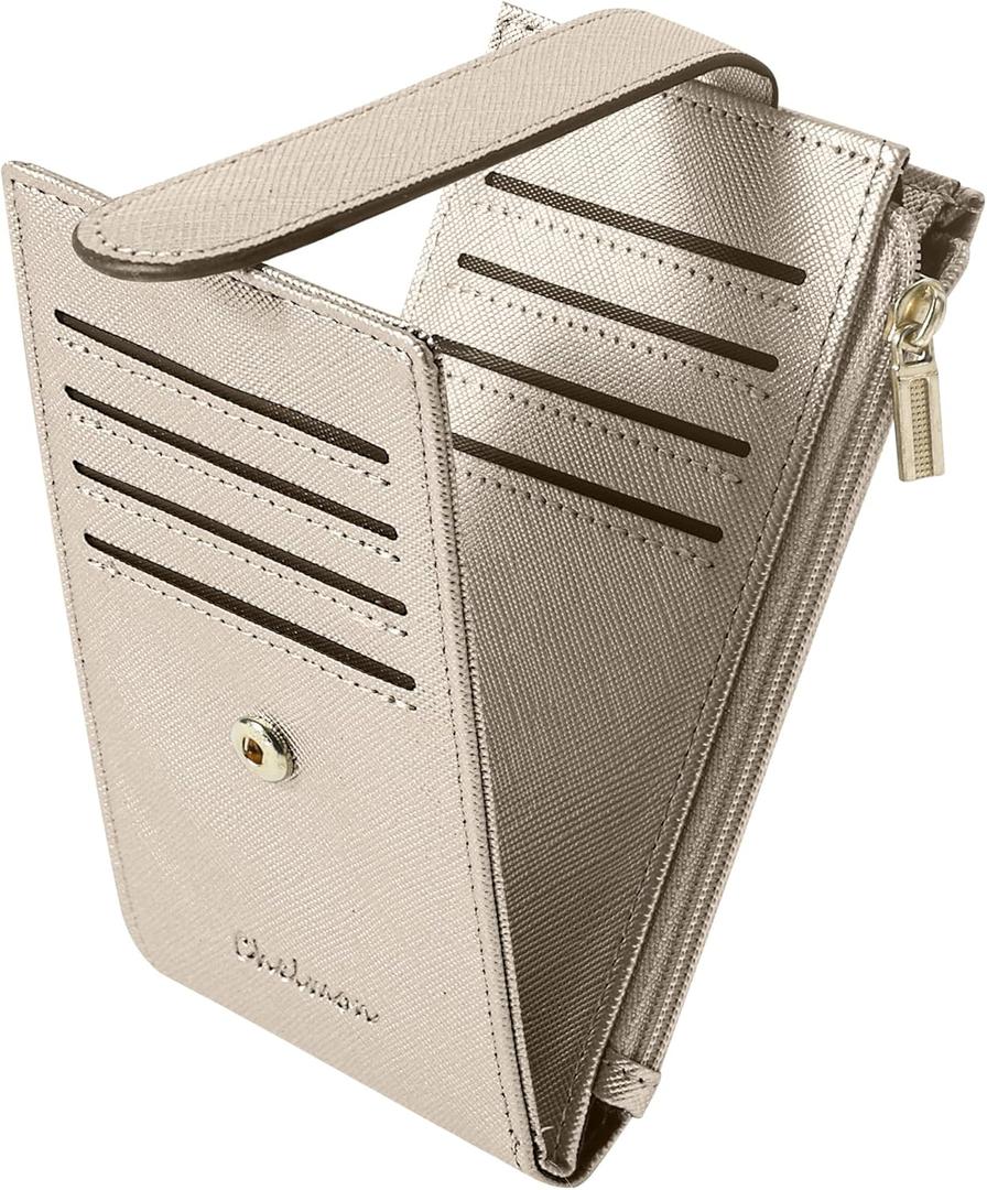 Chelmon Women's Wallet Slim RFID Blocking Bifold Multi Card Case Wallet with Zipper Pocket (Silver Gold)