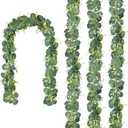 CQURE 4Pcs Eucalyptus Garland,Artificial Eucalyptus Leaves Table Greenery Garland Wreath Vines for Wedding Party Table Fireplace Bedroom Wall Room Decor