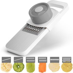 KEOUKE Multifunctional Mandoline Slicer Stainless Steel Surface - Interchangeable 6 Blades, Magnetic Back Handheld Vegetable Cutter with Hand Guard for Kitchen, Onion, Garlic, Safe Food Slicer