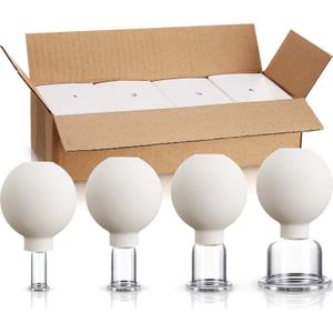 4 Pieces Glass Cupping Set Glass Silicone Cupping Cups Massage Vacuum Suction Cupping Cups for Body Face Leg Arm Back Shoulder Muscle and Joint Pain (White)