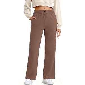 Turnhier Womens Wide Leg Sweatpants High Waisted Yoga Pants with Pockets Casual Athletic Workout Lounge Pants (Brown, S)