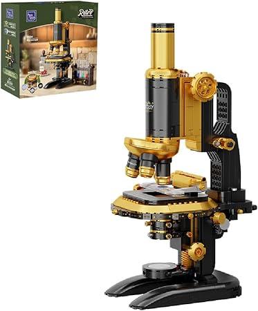 PANTASY Retro Microscope Building Kit for Adults, Antique Science Instrument Model with Mechanical Design, Brass Finish & Lab Accessories, Collectible Display Brick Set