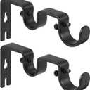 Heavy Duty Double Curtain Rod Brackets, 1" & 5/8" Inch Rod Holders (Set of 2, Black)