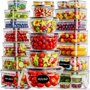 50 PCS Food Storage Containers with Lids (25 Containers & 25 Lids) - Reusable Plastic Food Containers for Kitchen Storage and Organization BPA-Free Leakproof Meal Prep Container with Labels & Pen