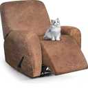 Leather Look Recliner Chair Covers, 4-Pieces Stretch Recliner Cover, Soft Reclining Chair Slipcover, Washable Furniture Protector for Lazy Boy Recliner