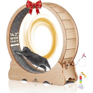 Cat Wheel, 48" XL Large Cat Treadmill for Indoor Pets, Cats Exercise Running Wheel with Detachable Carpet, Quiet and Sturdy, Suitable for Most Cats Running/Walking/Training (wood)