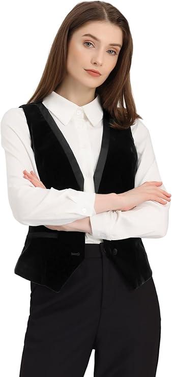 Allegra K Velvet Suit Waistcoat for Women's Retro Sleeveless Steampunk Blazer Dressy Vest (X-Large)