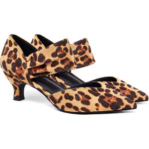 Coutgo Womens Low Kitten Heel Dress Shoes Pointed Toe Slip on Ankle Strap Cutout Elegant Party Wedding Pumps (9, Leopard)