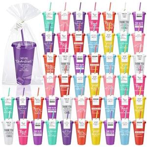 Tioncy 50 Set Housekeeping Week Appreciation Gifts Back to School Teacher Gifts Thank You Cups Plastic Tumblers with Lids & Straws 24 oz for Team Employee Staff Coworker (Appreciation, Multicolor)