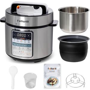 Fullwill Electric Pressure Cooker 6QT Dual Pots, 12 in 1 MultiFunction Cooker with 304 Stainless Steel & Ceramic Pots, Pressure Cook, Soup, Porridge, Yogurt, Meat Stew, Rice, Poultry, Beans and More