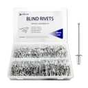 Blind Rivets Assortment Kit 1000 Pcs - Aluminum Pop Rivets (1/8" 4 Sizes) Corrosion-Resistant Fasteners for Automotive, Construction, Metalworking - Bulk Multi-Size Rivet Kit with Durable Case