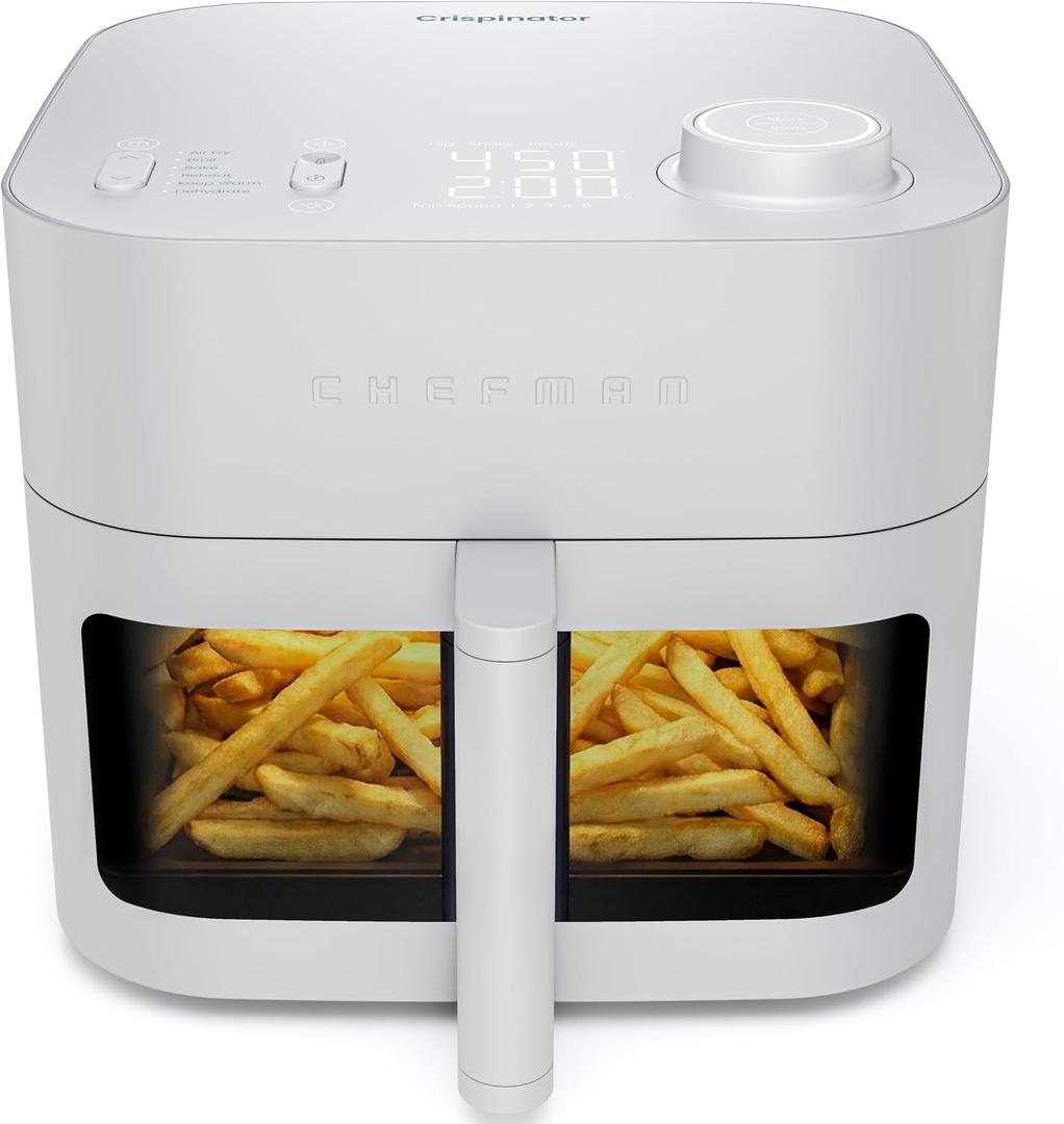 Chefman Crispinator Air Fryer 6-in-1 with 8 Qt capacity, 450F Max Temp with TurboFry Pro Technology for Fast and Even Results, Viewing Window, Nonstick Ceramic Basket