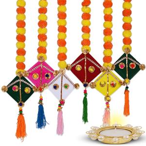 Marigold Garland for Decoration 5 Pcs Artificial Marigold Flowers with Bell, Indian Dcor for Pooja, Diwali, Rangoli, Wedding, Christmas (Kite)