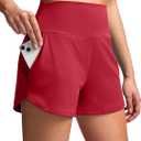 Soothfeel High Waisted Athletic Running Shorts for Women 3.5" Tummy Control Comfy Workout Gym Hiking Shorts with Pockets (Medium, Red)