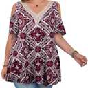 LARACE Cold Shoulder Tops for Women, Plus Size Summer Tops, V Neck Short Sleeve Lace Tunic Tops to Wear with Leggings, 2XL