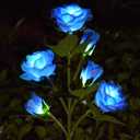 [Upgraded 6 Flowers] Solar Powered Decorative Rose Garden Stake Lights, Waterproof Realistic Artificial Flowers for Outdoor Flower Bed Patio Yard Pathway Memorial Cemetery Grave Decorations, Blue