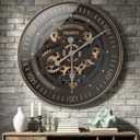 23 inch Oversized Wall Clock with Moving Gears, Industrial Steampunk Decor, Large