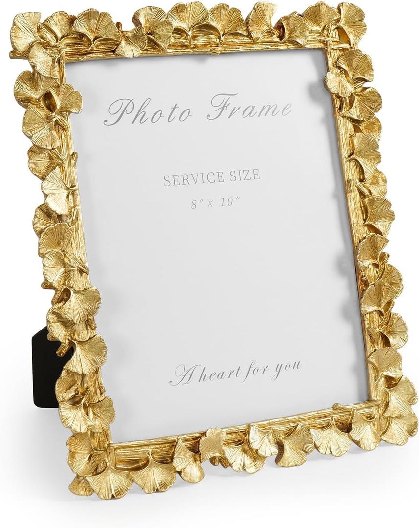 8x10 Picture Frame Gold Picture Frames, Vintage Ornate Frame Leaf Textured Hand-Crafted Resin with Glass Front, Antique Photo Frame for Wall Hanging and Tabletop Display, Retro Design Home Decor