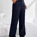 EVALESS Women's Elastic High Waist Straight Leg Pants Business Casual Work Pants Fall 2025 Button Down Zip Up Office Outfits Trousers with Pockets Navy Blue Small (Black, S)