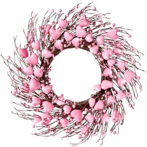 Sggvecsy 21 Handmade Foam Heart Shaped Wreath Pink Pip Berry Artificial Rustic Twig Wreath Artificial Door Wreath for Wedding Party Home Office Decor