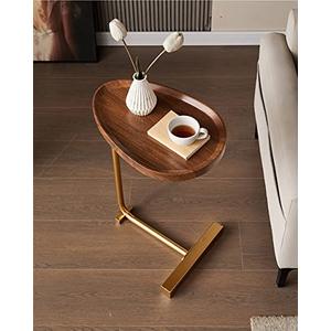 WANLIAN Small Side Table,23inch C Shaped End Table for Sofa and Bed, TV Tray Table with Metal Frame for Couch, Living Room, Bedroom (Brown+Gold)