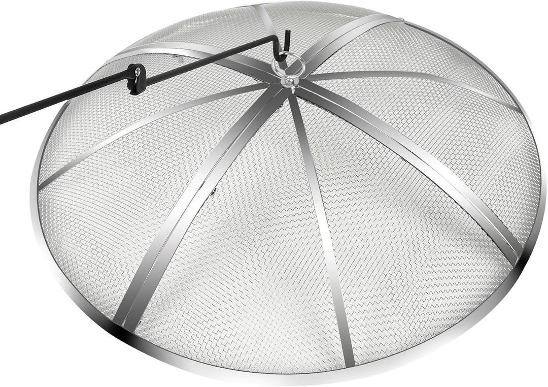 30 Inch Fire Pit Spark Screen,Stainless Steel Fire Pit Screen Cover with Handle&Poker,Outdoor Fire Pit Screen Cover Round Mesh Lid Heavy-Duty for Backyard/Beach/RV Camping