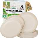Grow Forward Premium Wheat Straw Plates - 10 Inch Reusable Hard Plastic Dinner Plates Set of 8 - Unbreakable & Microwave Safe Dishes for Dessert, Camping, RV, Outdoors, Patio, Kitchen - Sahara