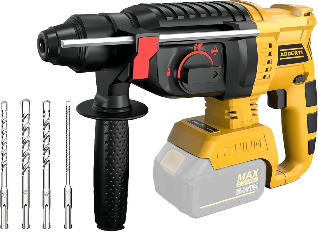 Cordless Rotary Hammer Drill for Dewalt 20V MAX Battery, Brushless SDS Rotary Hammer with Safety Clutch for Concrete/Masonry, 4 Modes with 360Auxiliary Handle and 4 Drill Bits (Battery not included)