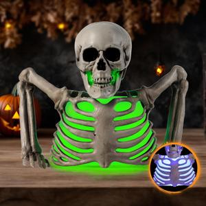 JOYIN Skeleton Halloween Decorations Indoor, Lighted Skeleton Tabletop Halloween Groundbreaker for Decorating Supplies Indoor Outdoor Home Party Fall, Outdoor Gift Table Top Party(7.5x9.8inch)