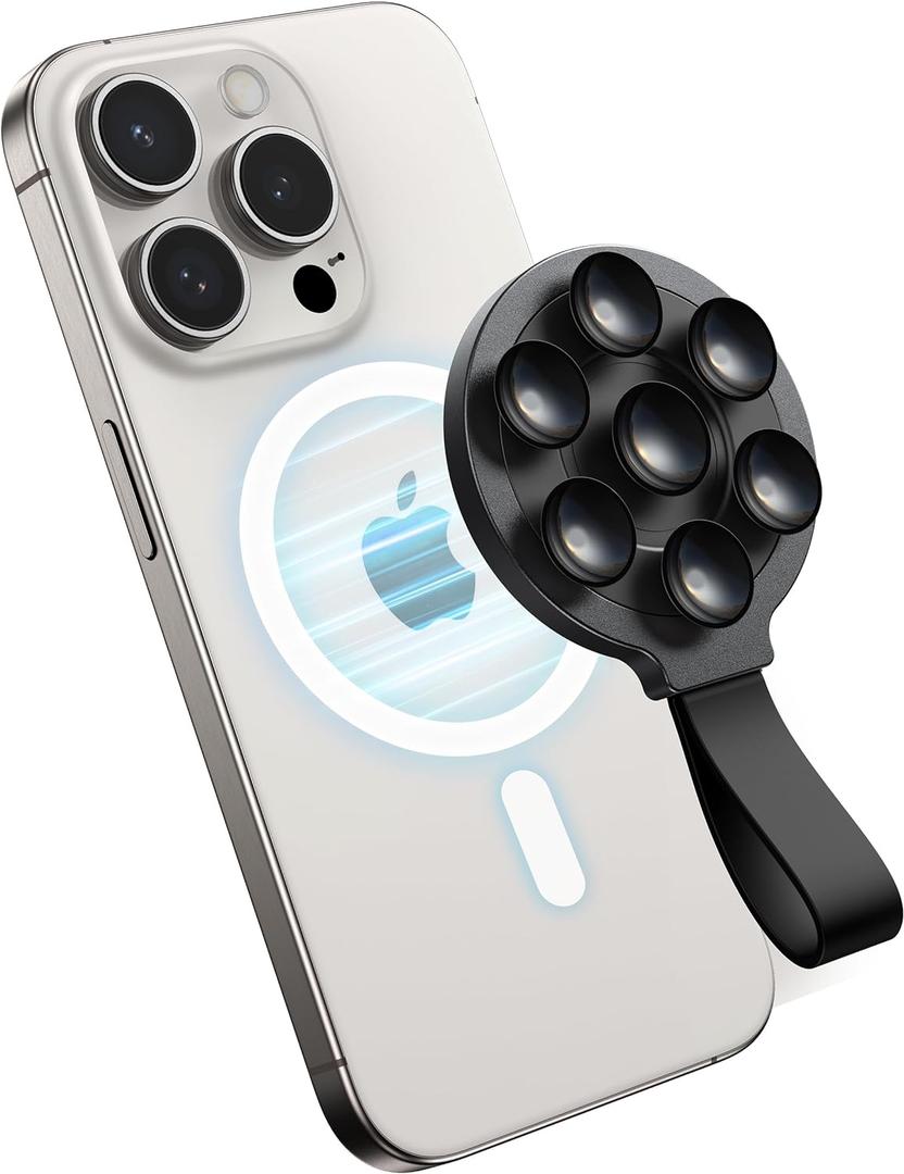 Suction Phone Case Mount, Magnetic Silicone Suction Cup Phone Grip Holder Stand for iPhone 16 Pro Max, Hands-Free Cell Phone Accessory Holder for Selfies and Tiktok Videos, Creator and Sharer (Black)