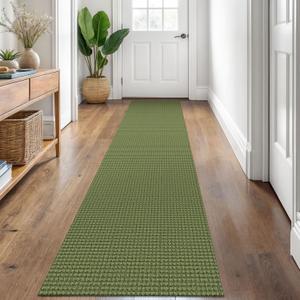 KOZYFLY Runners for Hallways 2x8 ft Washable Kitchen Runner Non Slip Rubber Backed Hall Runners Cotton Entryway Runner Rugs Floor Carpet for Indoor Backdoor Bedroom Kitchen, Bright Green/Earthy Green