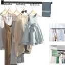 ptlsy Wall Mounted Portable Folding Clothes Drying Rack with Hooks,Space Saver Clothes Hangers Design Universal for Balcony, Mudroom, Bedroom, Kitchen, Foldable Laundry Rack (3-Pole Black)