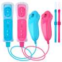 XiQiDianr Wii Remote Controller and Nunchaku Controller,Wii Controller with Nunchuck, Used for Wii/Wii U Console, with Silicone Case and Wrist Strap (Pink+Blue)