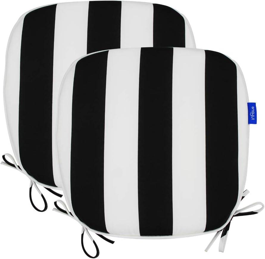 Outdoor 17"x16" Chair Cushions with Ties Set of 2, Water Resistant All Weather U-Shape Seat Pads for Patio Garden Furniture Indoor Fade Resistant Patio Cushions (Black Stripe)
