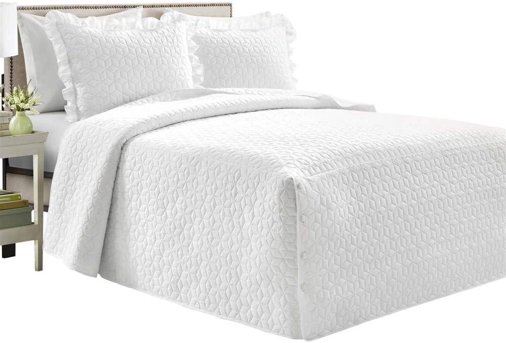 Lush Decor French Country Geo Bedspread King Size 3 Piece Set White - Quilted Bedding Set King Bedspread - White Quilts - Lightweight Bedspreads