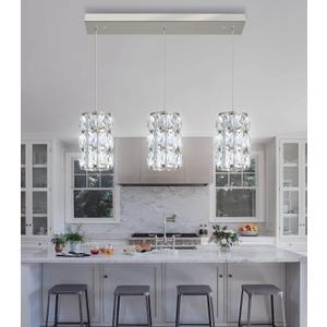 3-Lights Rectangle Modern Crystal Pendant Lights for Kitchen Island LED Dimmable Glam Pendant Lighting Chandelier for Dining Room Hallway Corner Lamp Nickel