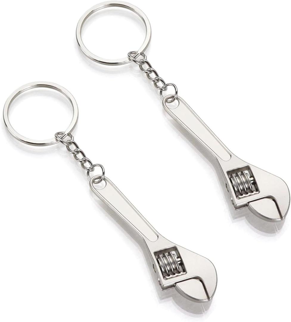 2 Pack Mini Adjustable Wrench Set (2.5 Inch) - Keychain-Sized Locking Nut Spanner for Jewelry, Electronics & Micro Repairs - Portable Steel Hand Tool Keyring Accessories (Silver)
