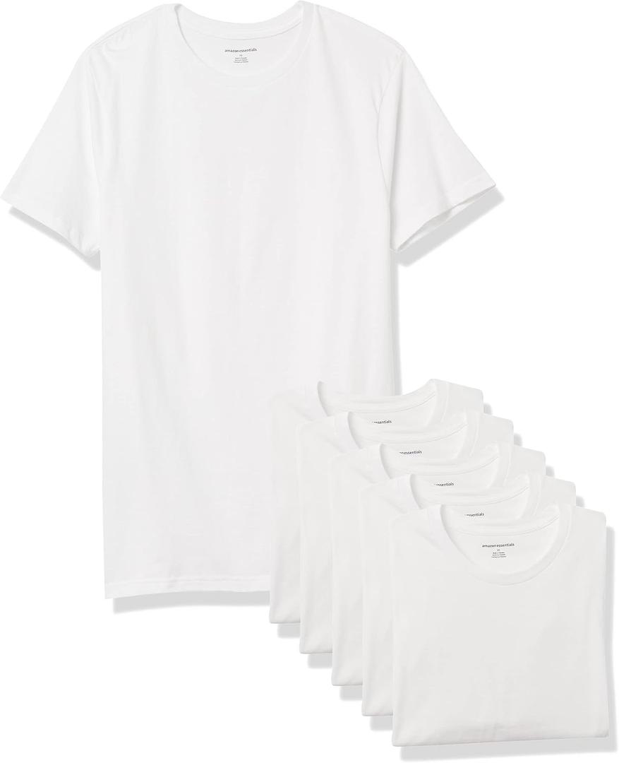Amazon Essentials Men's Cotton Crew Neck Undershirts, Versatile Soft Basics, Pack of 6 (Large, White)