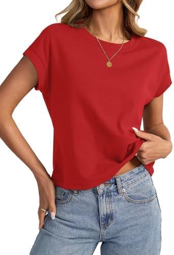 EasyGala Womens Cap Sleeve Crop Tops Cotton T Shirts Crewneck Loose Fit Short Sleeves Tee Summer Fashion Clothes 2025 XS